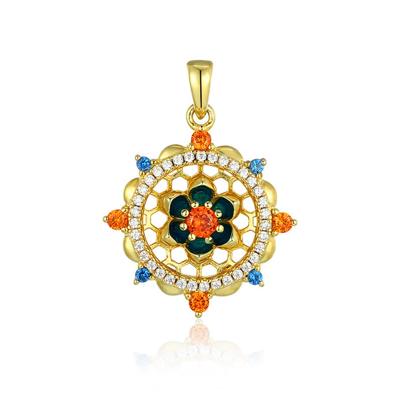 Buddha Stones925スターリングシルバー 蓮の花 カラフルジルコン 新たな始まりのネックレスペンダント
