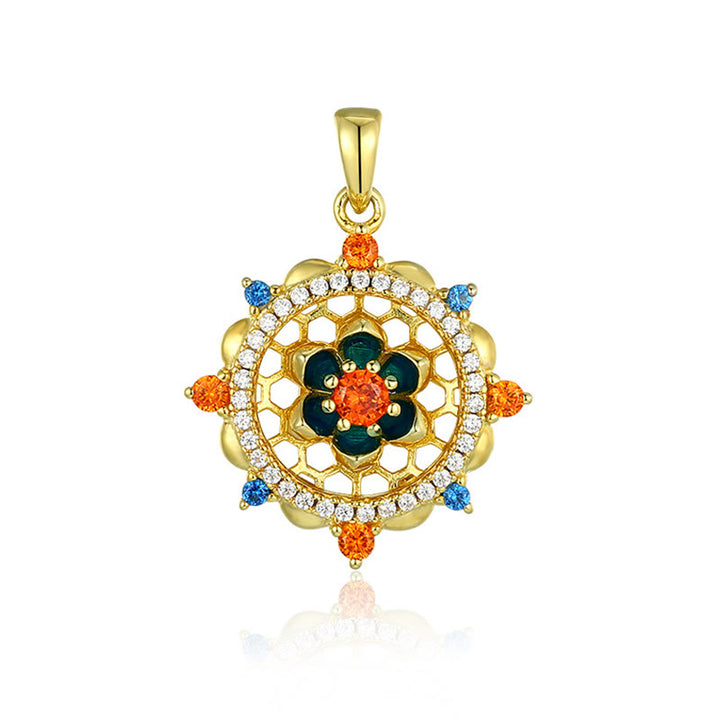 Buddha Stones925スターリングシルバー 蓮の花 カラフルジルコン 新たな始まりのネックレスペンダント