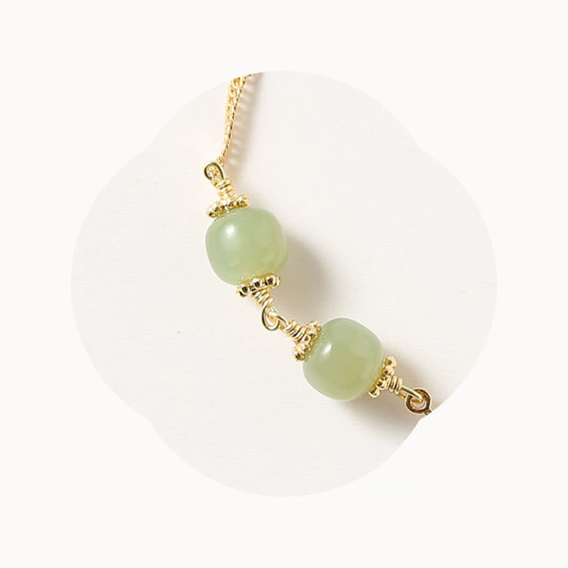 Buddha Stones14K ゴールドメッキ 和田翡翠 ゴールデンローズフラワー 幸運のチェーンブレスレット