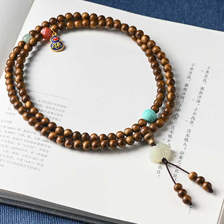 Buddha Stonesチベットローズウッド 保護 静寂 ブレスレットMala