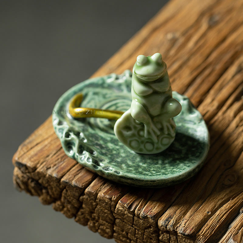 Buddha Stones葉 瞑想 カエル柄 癒し 陶器 香炉 装飾