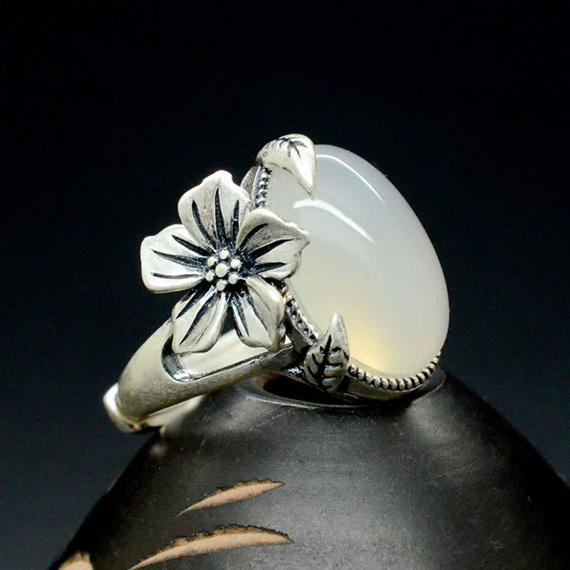 990スターリングシルバー天然カルセドニープラムポジティブハーモニーリング - image 1