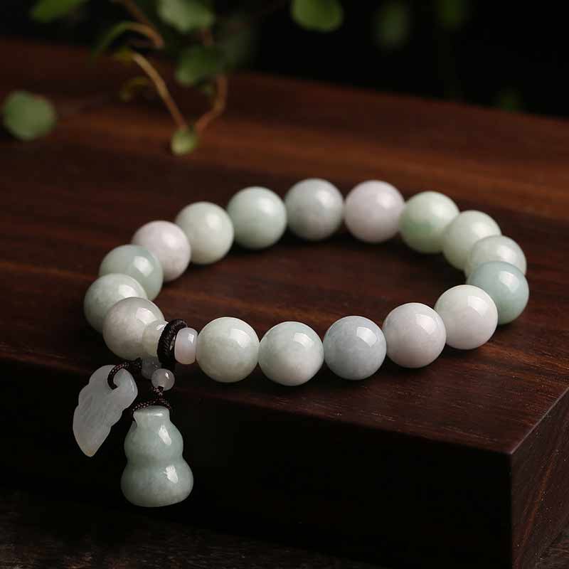 Buddha Stones天然翡翠 翡翠仏 ひょうたん りんご 成功ブレスレット