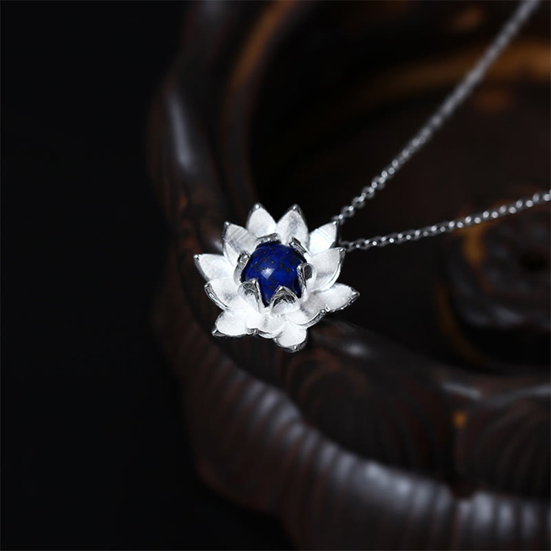 Buddha Stones925スターリングシルバー ラズライト ロータスフラワー セルフケアネックレスペンダント - image 2