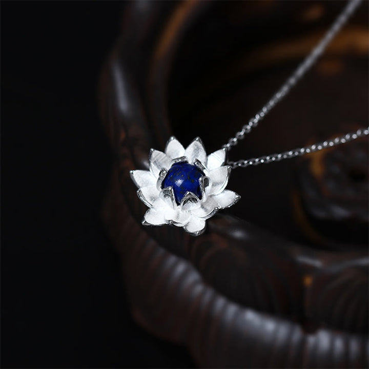 Buddha Stones925スターリングシルバー ラズライト ロータスフラワー セルフケアネックレスペンダント - image 2