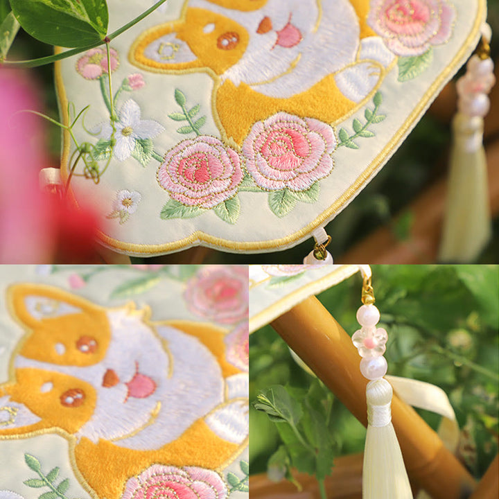 Buddha Stones刺繍のラッキーパンダ猫柴犬鹿ウサギキツネ花かわいい動物漢服バッグクロスボディバッグショルダーバッグ