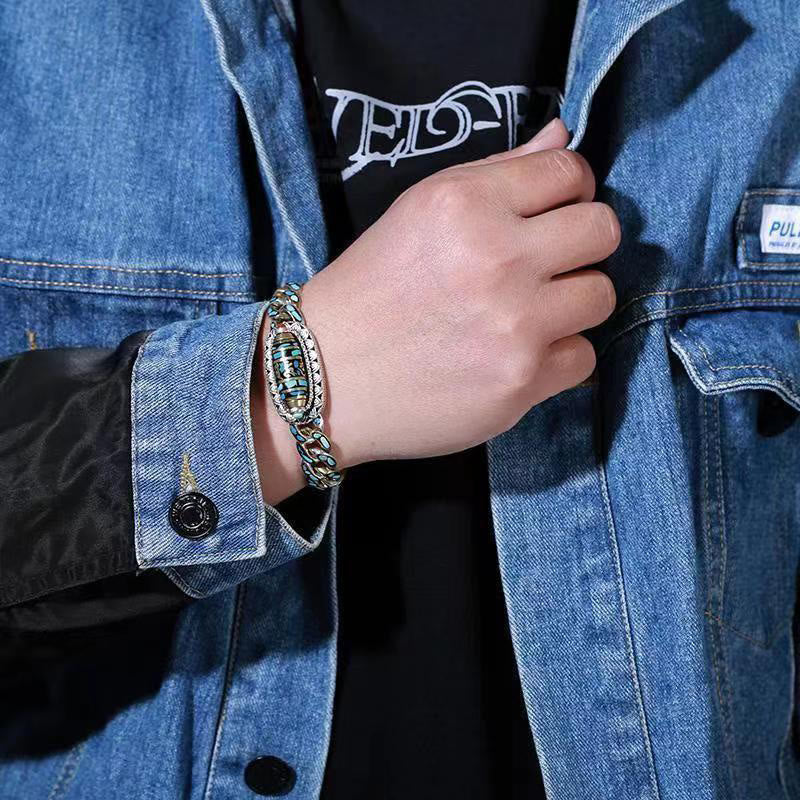 Buddha Stonesチベット九眼天珠オーム・マニ・パドメ・フムターコイズ 守護 回転式ブレスレット - image 5