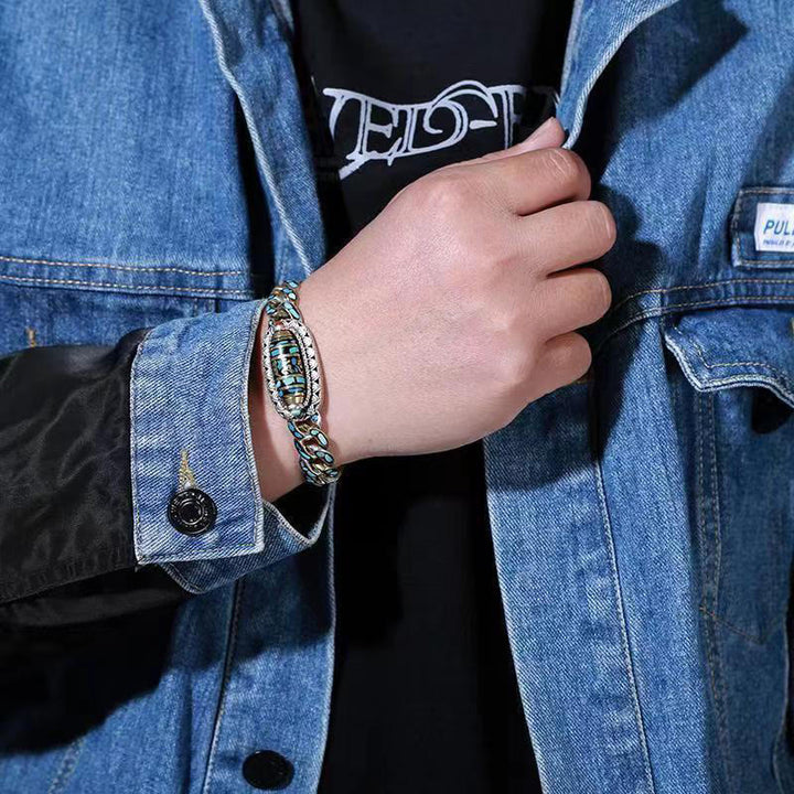 Buddha Stonesチベット九眼天珠オーム・マニ・パドメ・フムターコイズ 守護 回転式ブレスレット - image 5