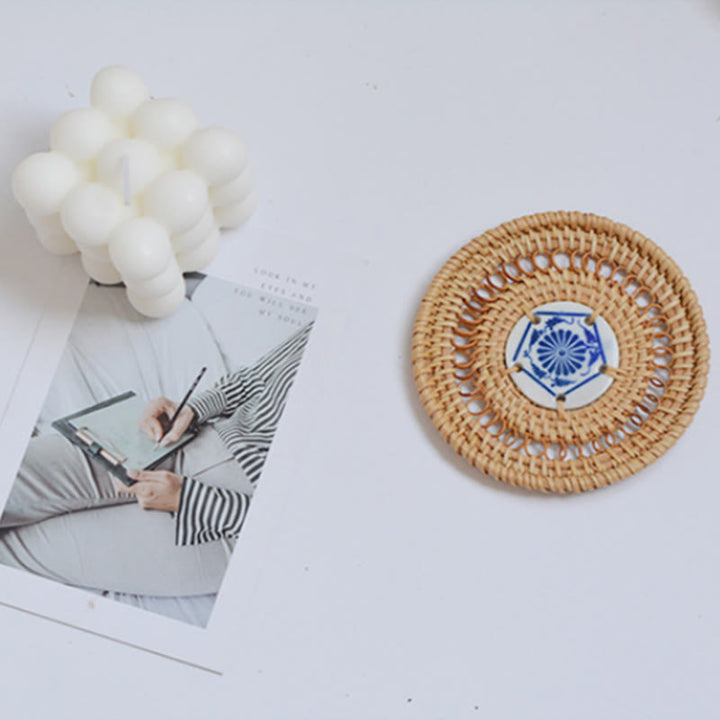 陶器の花柄ラタンカップマットティーカップコースター - image 12