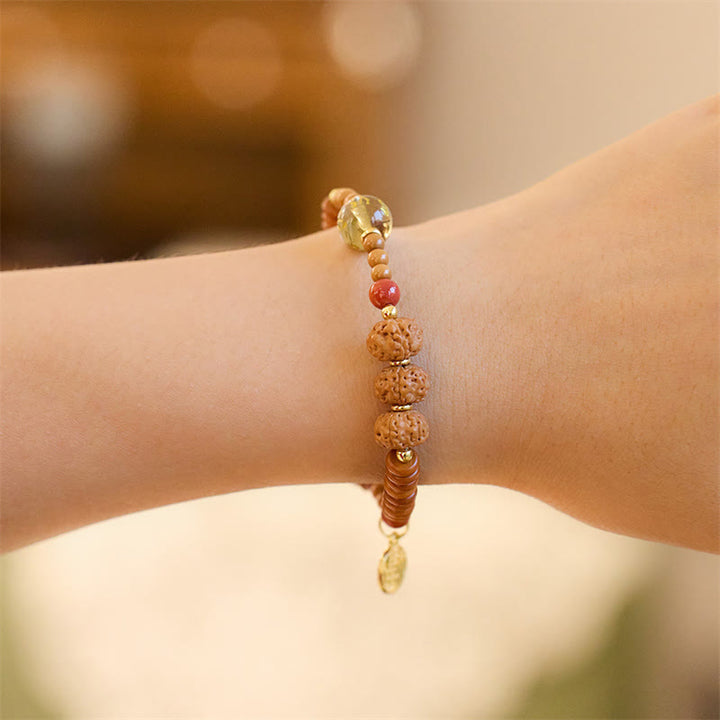 Buddha Stonesチベット菩提樹の種子 ブラックオニキス スモーキークォーツオーム・マニ・パドメ・フムフー キャラクター開運財運ブレスレット