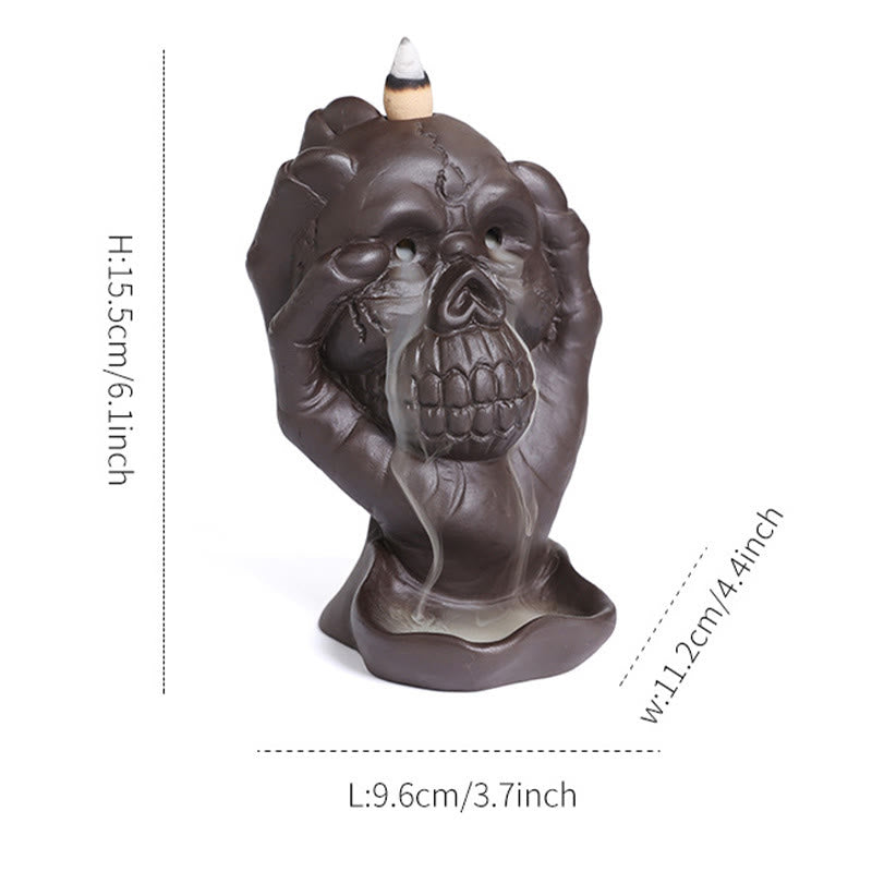 ハロウィンのBuddha Stonesとゴーストハンドの頭蓋骨、紫粘土のスピリチュアルな香炉の装飾
