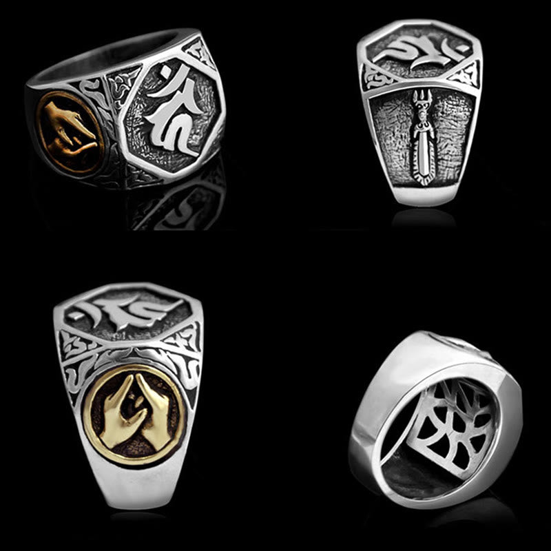 Buddha Stones925 スターリングシルバー サンスクリットデザイン 彫刻入り 保護 調節可能 リング