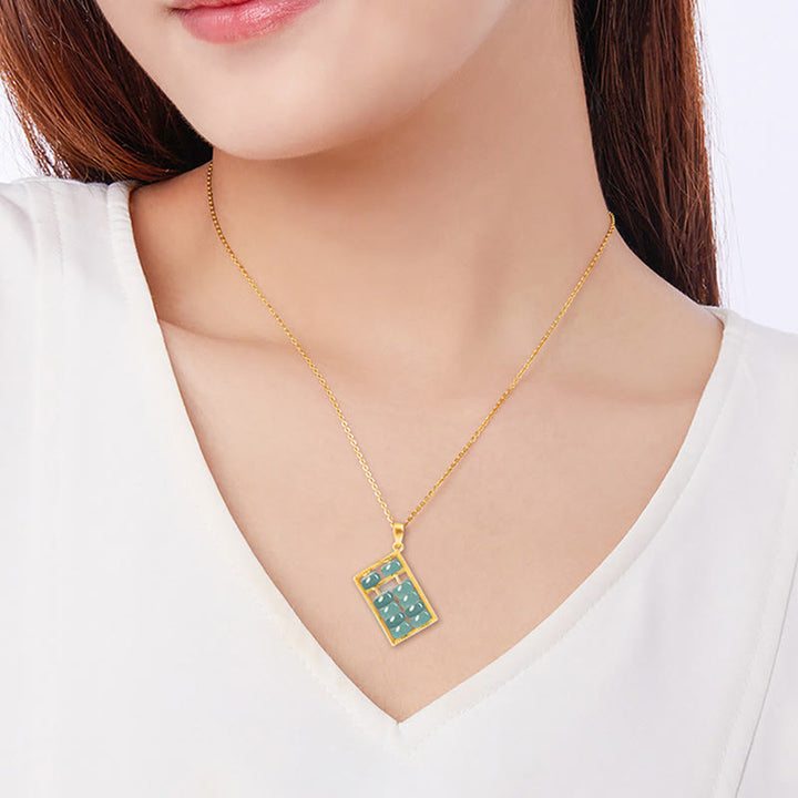 Buddha Stones925スターリングシルバー 天然翡翠 そろばん模様 豊穣のネックレスペンダント