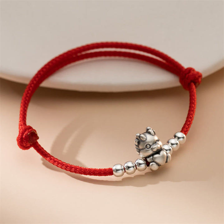 Buddha Stonesハンドメイド999スターリングシルバー龍年幸運レッドブレスレット