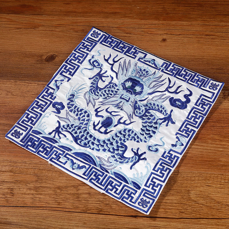 Buddha Stones鳳凰 龍 麒麟 刺繍 カップマットパッド ティーカップコースター スクエア カンフーティーマット