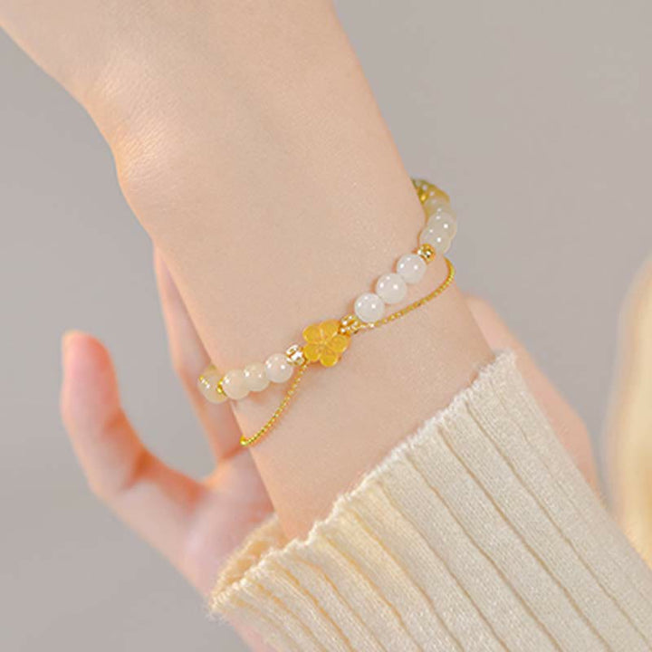 Buddha Stones 925スターリングシルバー 天然和田翡翠 桃の花 幸運のチェーンブレスレット