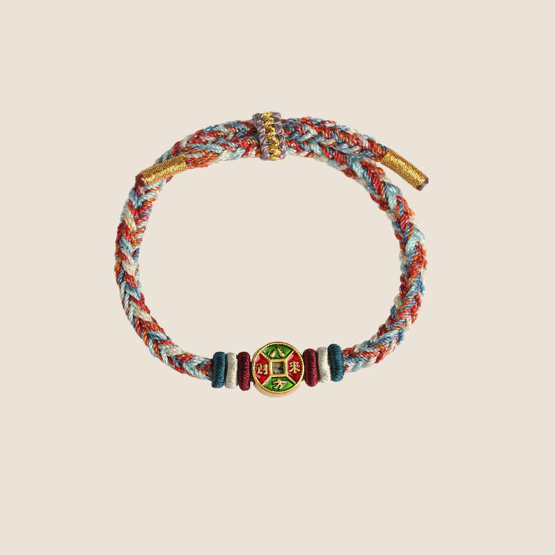 ❗❗❗フラッシュセール -Buddha Stones、カラフルなロープ、あらゆる方向から富がやってくる、手作りの8本糸平和結びの幸運ブレスレット