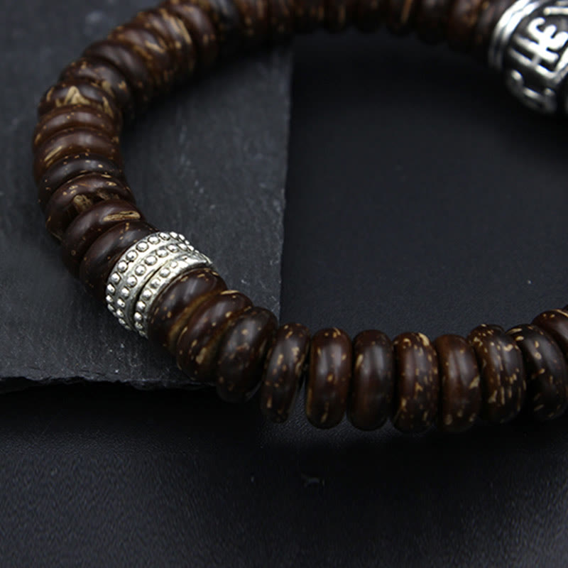 Buddha Stones天然チベットココナッツシェルオーム・マニ・パドメ・フム幸運を呼ぶブレスレット