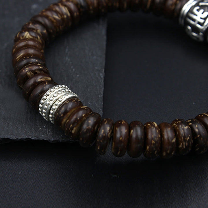 Buddha Stones天然チベットココナッツシェルオーム・マニ・パドメ・フム幸運を呼ぶブレスレット