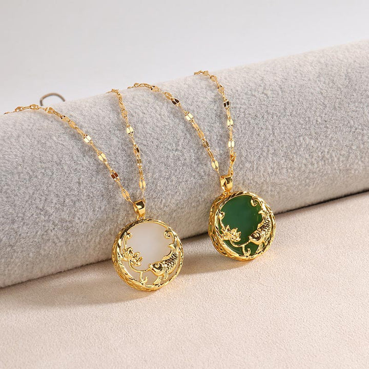 Buddha Stones天然翡翠鯉蓮の幸運ネックレスペンダント - image 9
