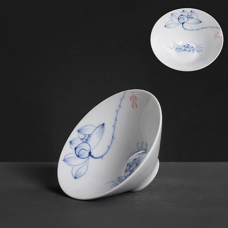 Buddha Stonesヴィンテージ 梅 蘭 竹 菊 蓮 鯉 陶器 ティーカップ カンフー ティーカップ