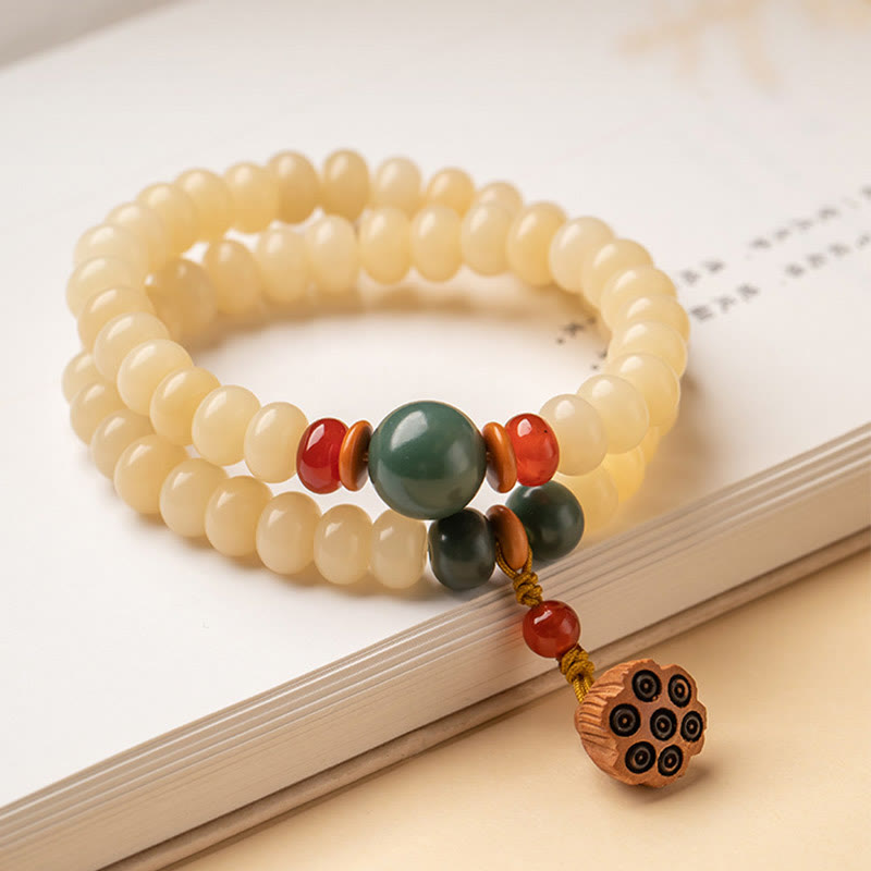 Buddha Stonesの実 蓮の鞘 チャーム 平和 ダブルラップブレスレット