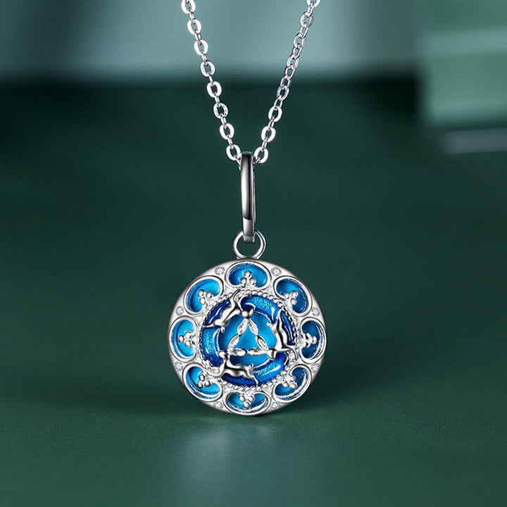 Buddha Stones925スターリングシルバー ラウンドターコイズ 3匹のウサギ バランスネックレスペンダント