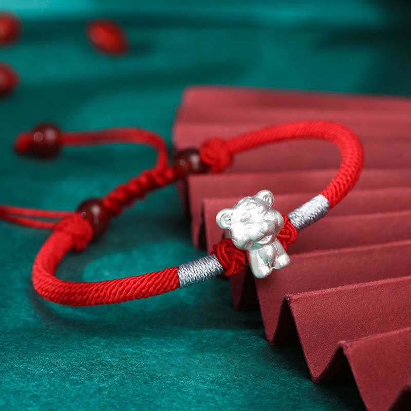 Buddha Stones999スターリングシルバー 中国十二支 幸運 強さ赤紐ブレスレット