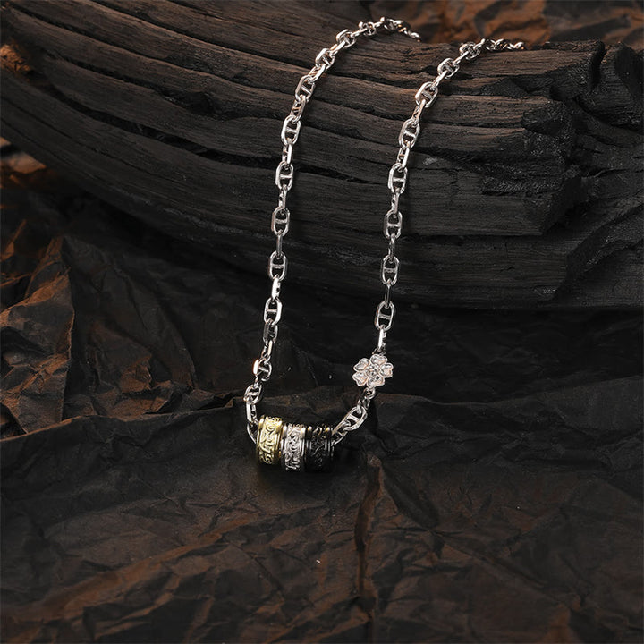 Buddha Stones925 スターリングシルバー レトロ 唐代花柄 幸運エネルギーチェーンネックレスペンダント