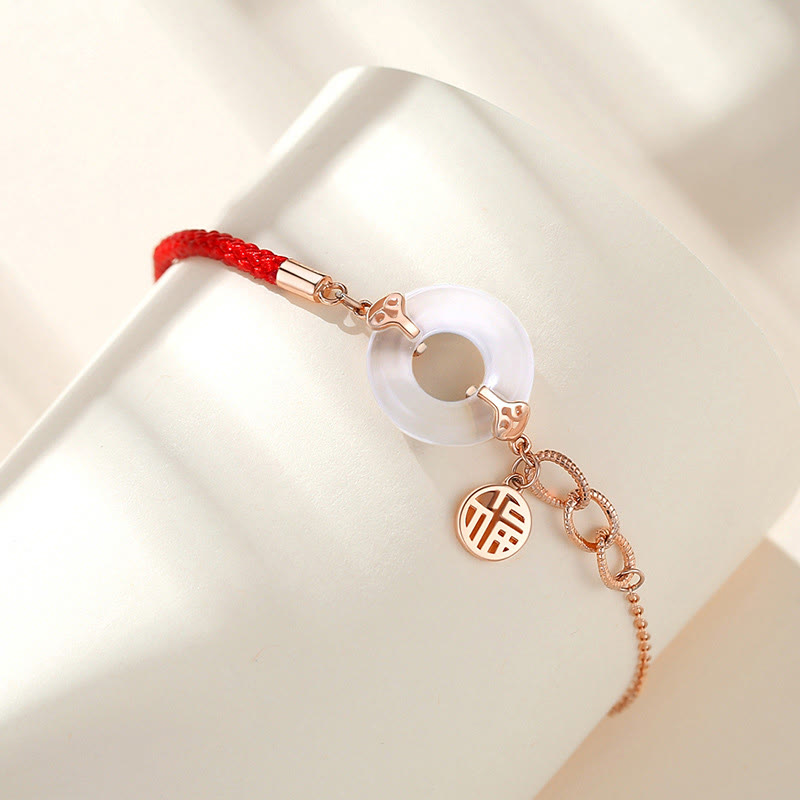 Buddha Stones925スターリングシルバー ピースバックル カルセドニー フーキャラクター ハーモニーブレスレット