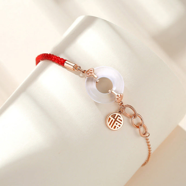 Buddha Stones925スターリングシルバー ピースバックル カルセドニー フーキャラクター ハーモニーブレスレット