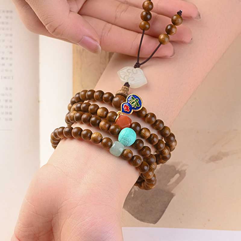Buddha Stonesチベットローズウッド 保護 静寂 ブレスレットMala