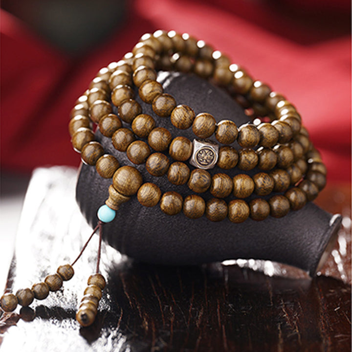 Buddha Stones108 個Malaビーズ 999 ゴールド ブルネイ 沈香 般若心経 琥珀 赤瑪瑙 強さ 瞑想 ブレスレット