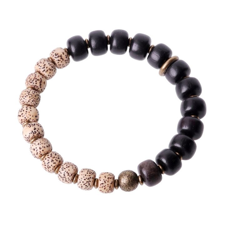 Buddha Stonesチベット菩提樹 黒曜石 黒檀 木 銅 平和ブレスレット