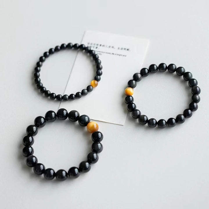 Buddha Stones天然レインボーオブシディアン タイガーアイ ポジティブラブブレスレット