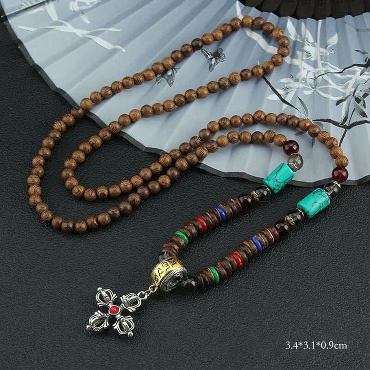 Buddha Stonesチベットオーム・マニ・パドメ・フム祈祷ホイール回転 金剛杵 木製ネックレス ペンダント - 赤十字の金剛杵 - image 27