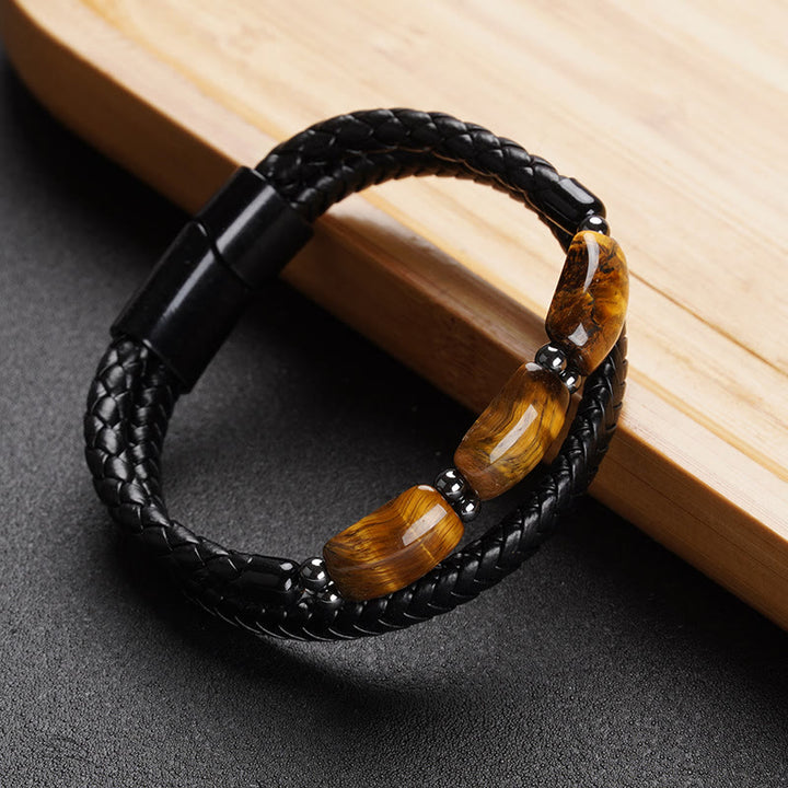 Buddha Stones天然タイガーアイ保護意志力磁気バックルレザーブレスレット