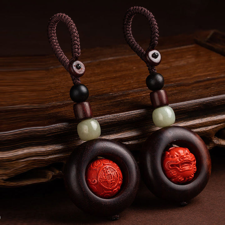 チベットのBuddha Stones、Om Mani Padme Hum、貔貅（ピクシウ）銅貨、小葉、紅檀、辰砂、守護キーチェーン