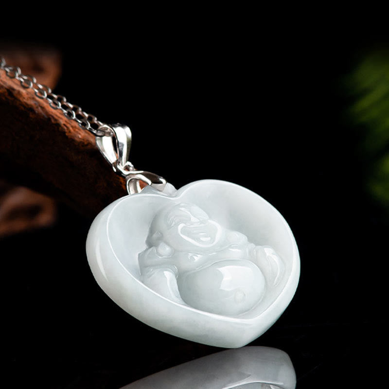 Buddha Stones925スターリングシルバー 笑う仏陀 白翡翠 幸運の祝福ネックレスペンダント - image 3