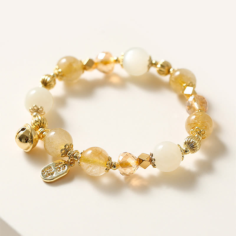 Buddha Stones 14Kゴールドメッキ ゴールデンルチルクォーツ ウェルスベル 幸運のチャームブレスレット