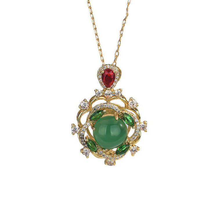Buddha Stonesシアン翡翠 レッドクリスタル 幸運ネックレス