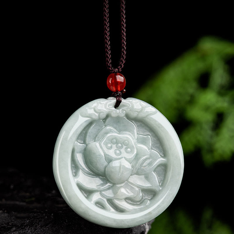 Buddha Stones天然翡翠蓮花彫刻繁栄ネックレスペンダント - image 4