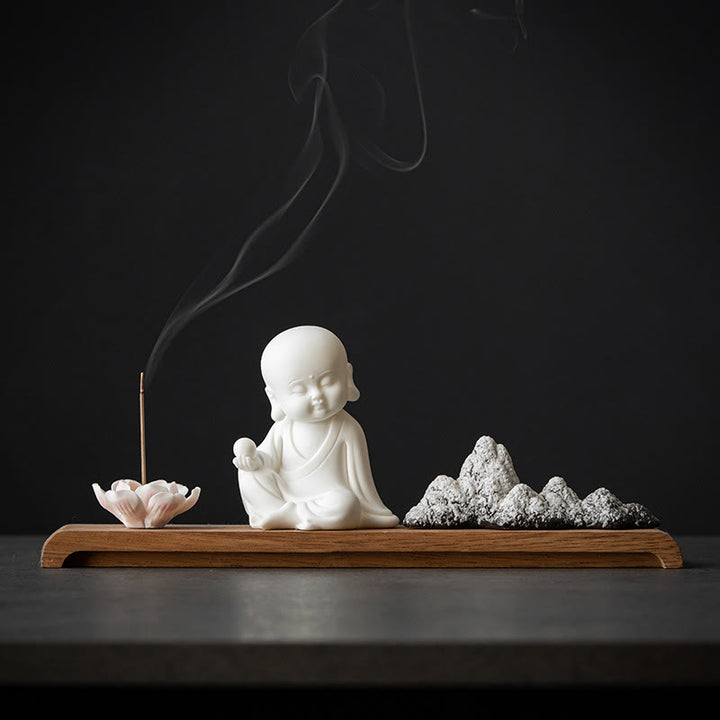 Buddha Stones蓮の花 如来 観音 観音 地蔵菩薩 瞑想 陶器 スティック 香炉 装飾