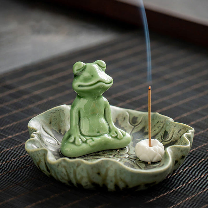 Buddha Stones葉 瞑想 カエル柄 癒し 陶器 香炉 装飾