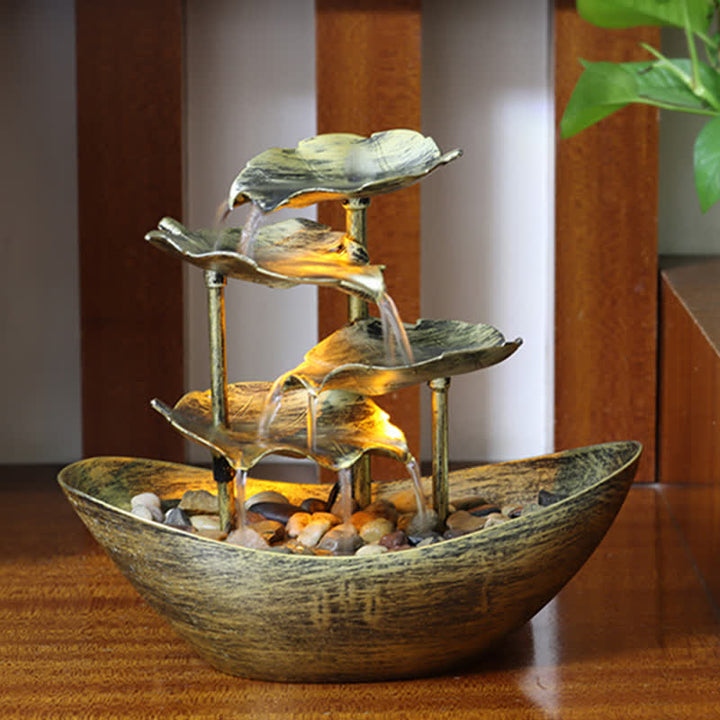 Buddha Stones蓮の葉型 滝 噴水 卓上装飾品 LEDライト付き ホームオフィス デスクトップ装飾 - ゴールド（プラスチックバージョン） - image 6