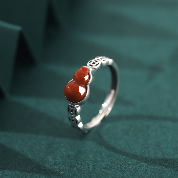 Buddha Stones925 スターリングシルバー 赤瑪瑙 ひょうたん 銅貨 自己受容リング