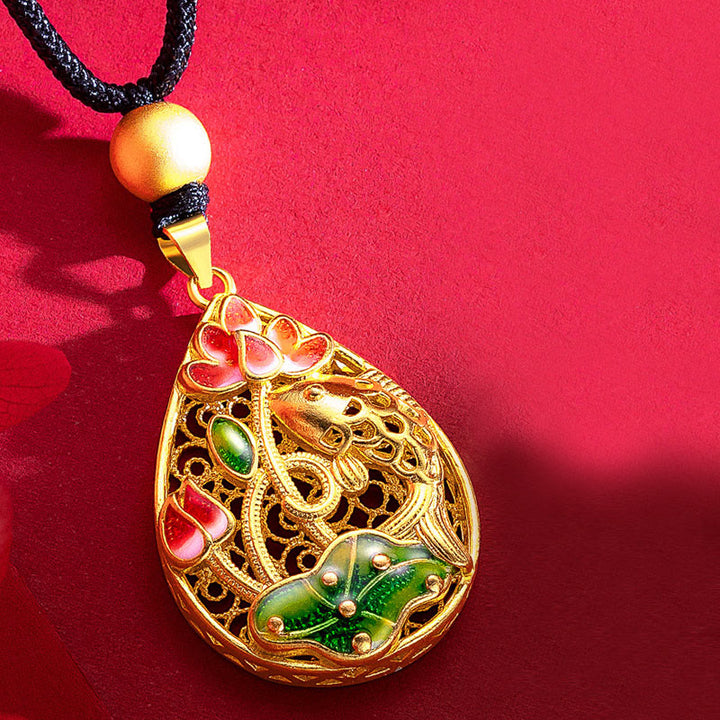 Buddha Stones鯉蓮の花葉銅幸運ネックレスペンダント - image 4