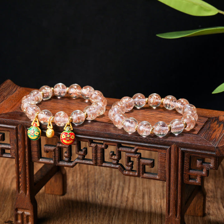 Buddha Stones金呑み獣ファミリーチャーム 光る蛍光Liuliガラスビーズ 成功ブレスレット