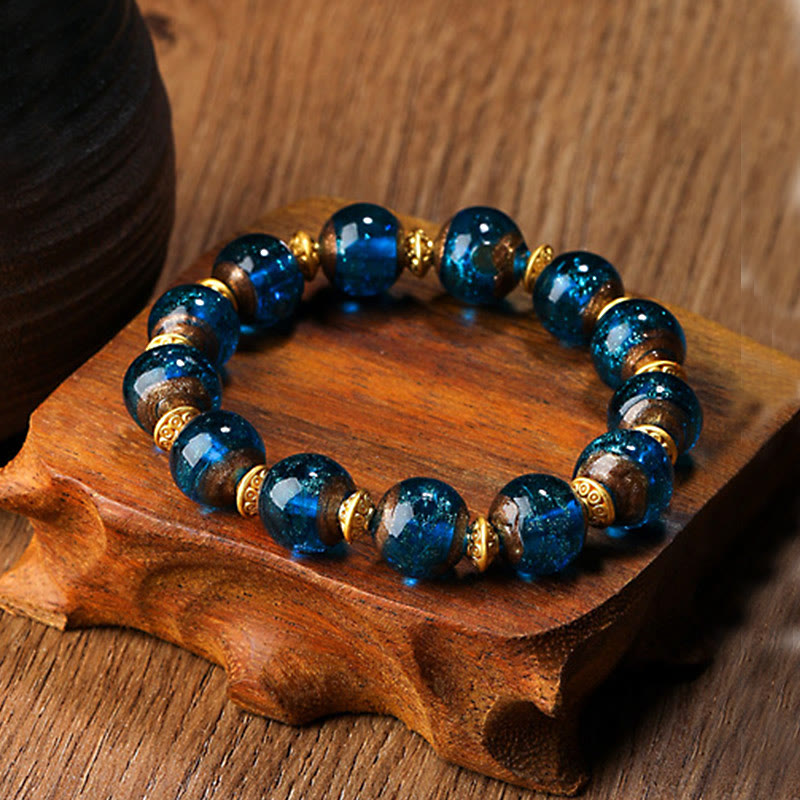 Buddha Stones金呑み獣ファミリーチャーム 琉璃ガラスビーズ 幸運ブレスレット