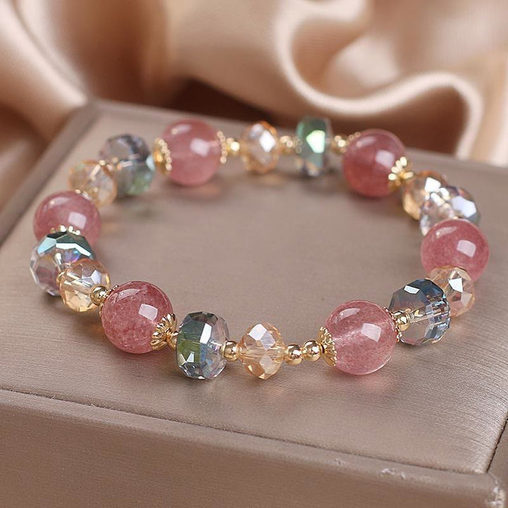 Buddha Stones天然ストロベリークォーツ カラフルクリスタル ポジティブブレスレット